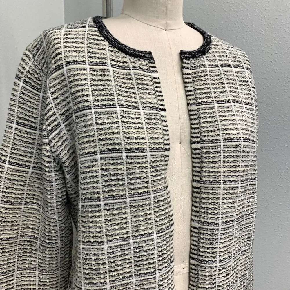 ELLE Boucle Knit Open Jacket Women's Medium Light Butter Yellow Multi - Picture 2 of 9